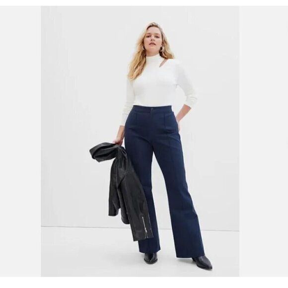 GAP High Rise Flare Pintuck Pleat Stretch Pants Navy Blue 10 PETITE RT$80 NWT - Picture 5 of 16